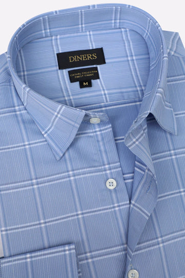 Blue Windowpane Check Casual Shirt