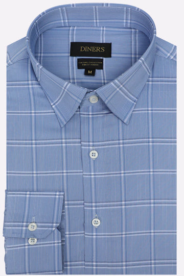 Blue Windowpane Check Casual Shirt