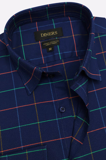 Blue Windowpane Check Casual Shirt