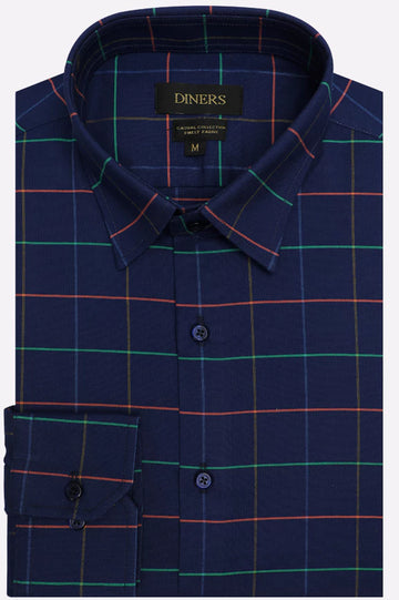 Blue Windowpane Check Casual Shirt