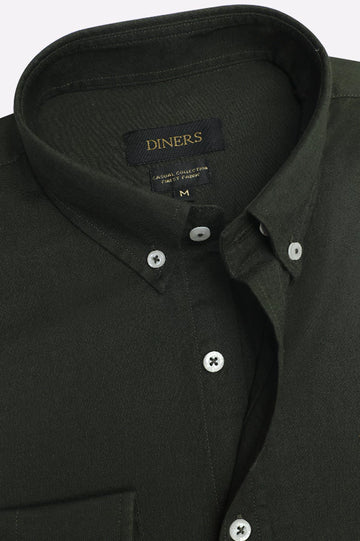 Olive Self Textured Casual Shirt
