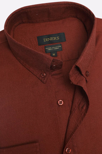 Rust Self Textured Casual Shirt