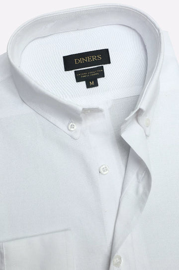 White Self Textured Casual Shirt