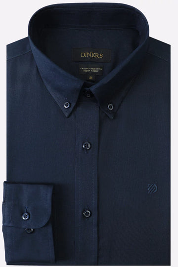 Navy Blue Self Textured Casual Shirt