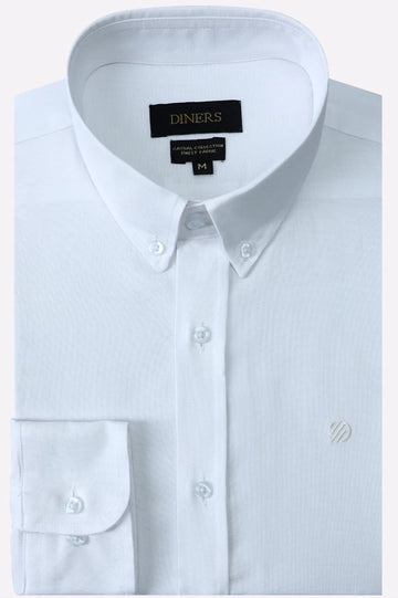 White Self Textured Casual Shirt