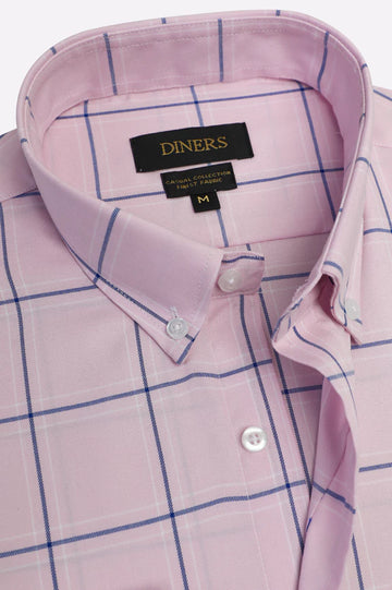 Pink Windowpane Check Casual Shirt