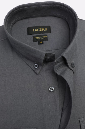 Dark Grey Self Textured Casual Shirt