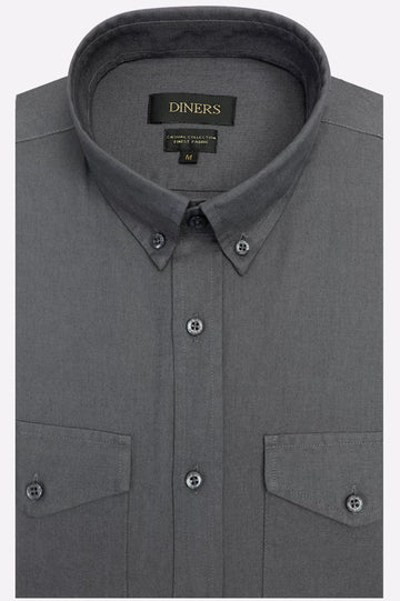 Dark Grey Self Textured Casual Shirt