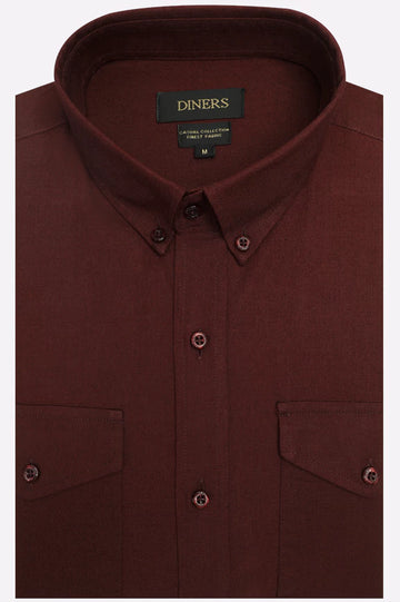 Maroon Self Textured Casual Shirt