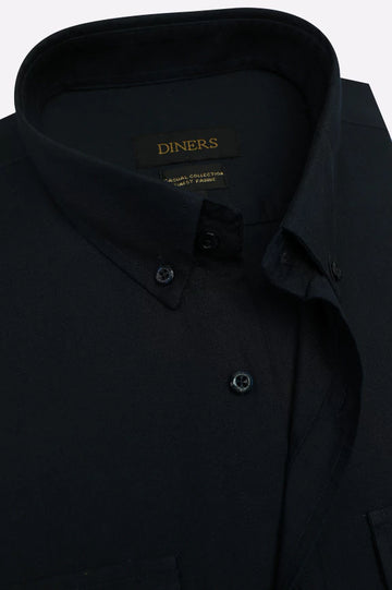 Navy Blue Self Textured Casual Shirt