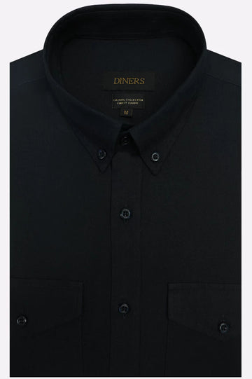 Navy Blue Self Textured Casual Shirt