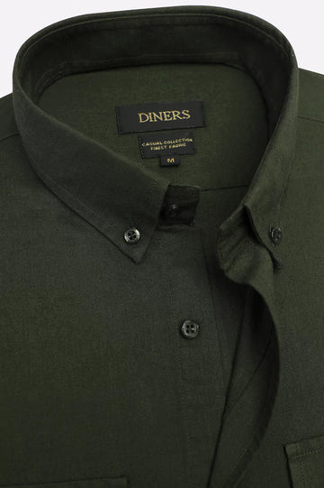Olive Self Textured Casual Shirt