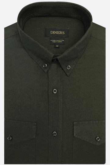 Olive Self Textured Casual Shirt