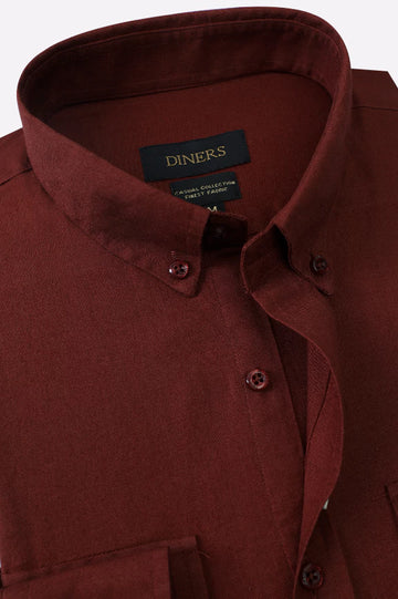 Rust Plain Textured Casual Shirt