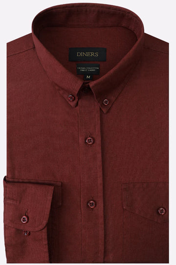Rust Plain Textured Casual Shirt
