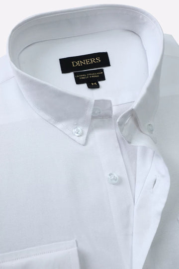 White Self Textured Casual Shirt