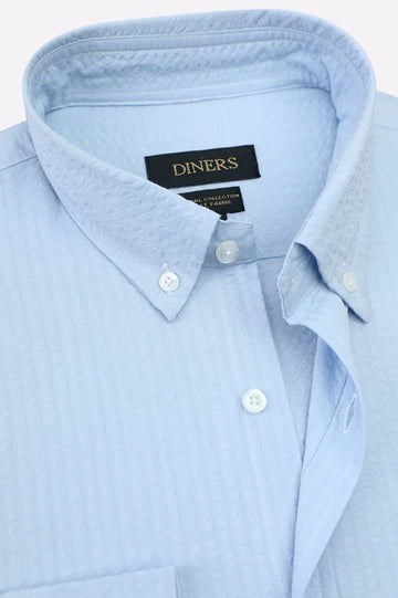 Blue Self Stripes Casual Shirt