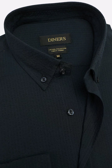 Navy Blue Self Textured Casual Shirt