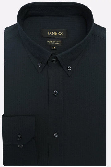 Navy Blue Self Textured Casual Shirt