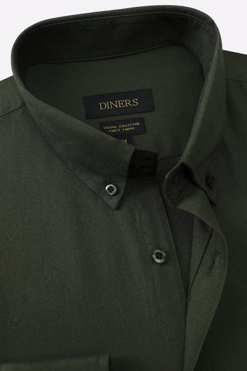 Olive Self Textured Casual Shirt