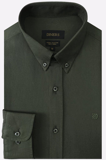 Olive Self Textured Casual Shirt