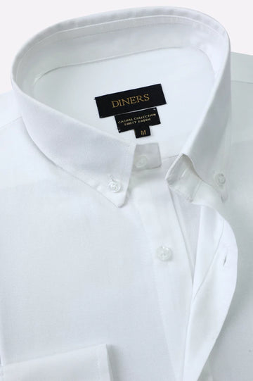 White Self Textured Casual Shirt