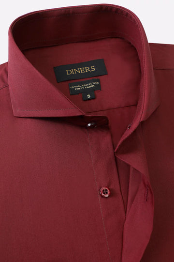 Maroon Plain Textured Casual Shirt