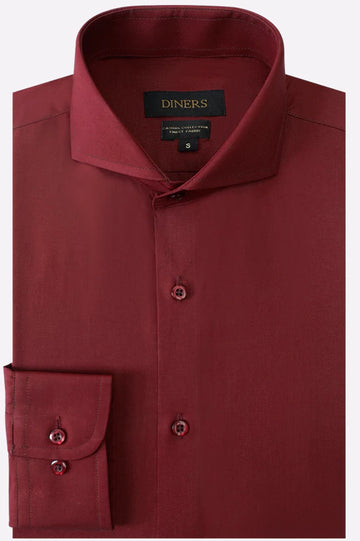 Maroon Plain Textured Casual Shirt