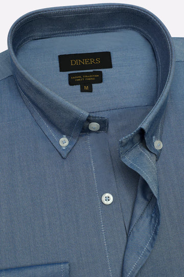 Blue Self Textured Casual Shirt