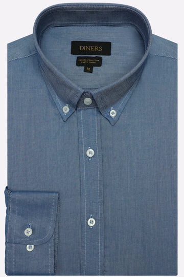 Blue Self Textured Casual Shirt