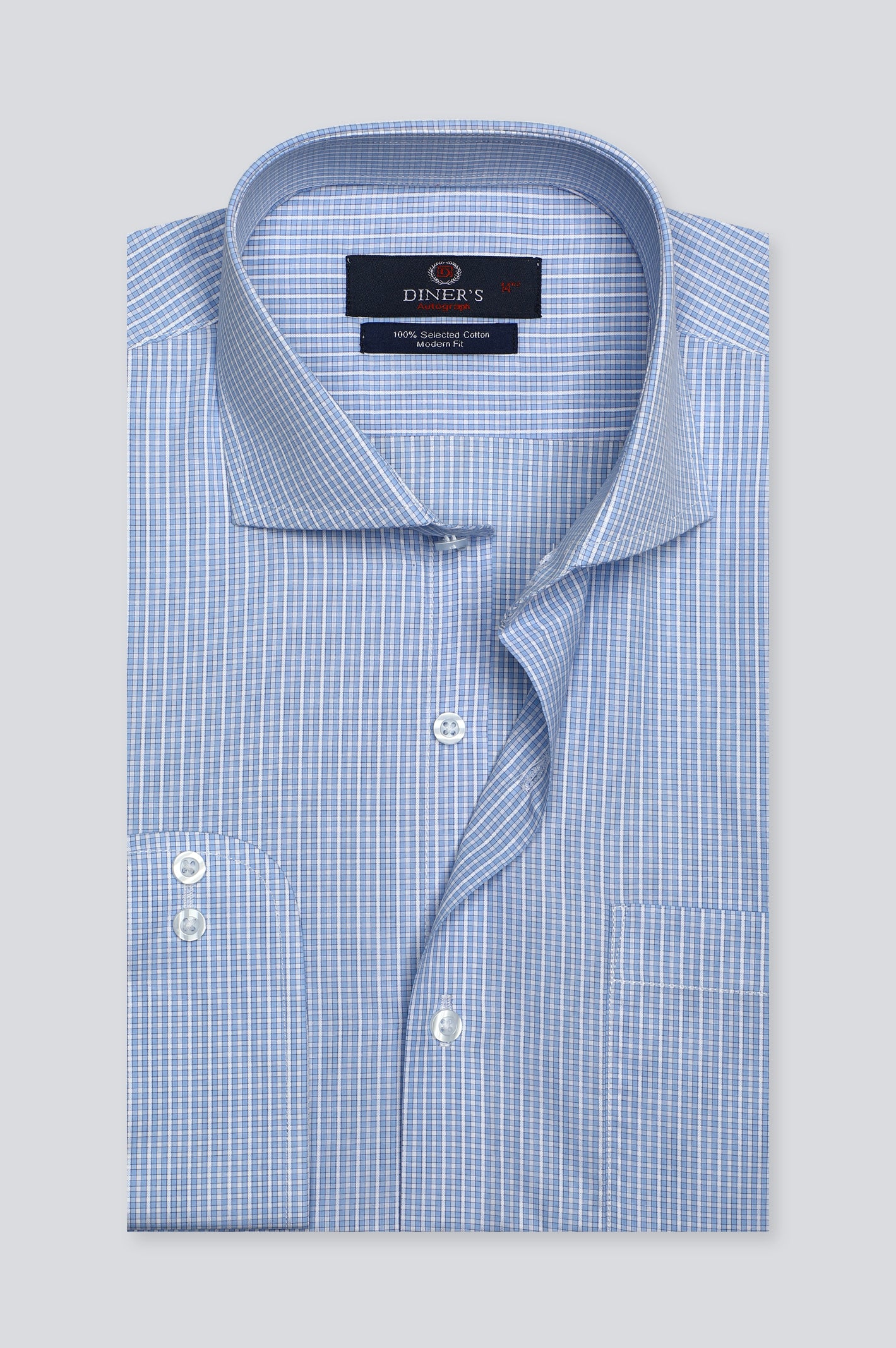 Light Blue Mini-Check Formal Autograph Shirt From Diners