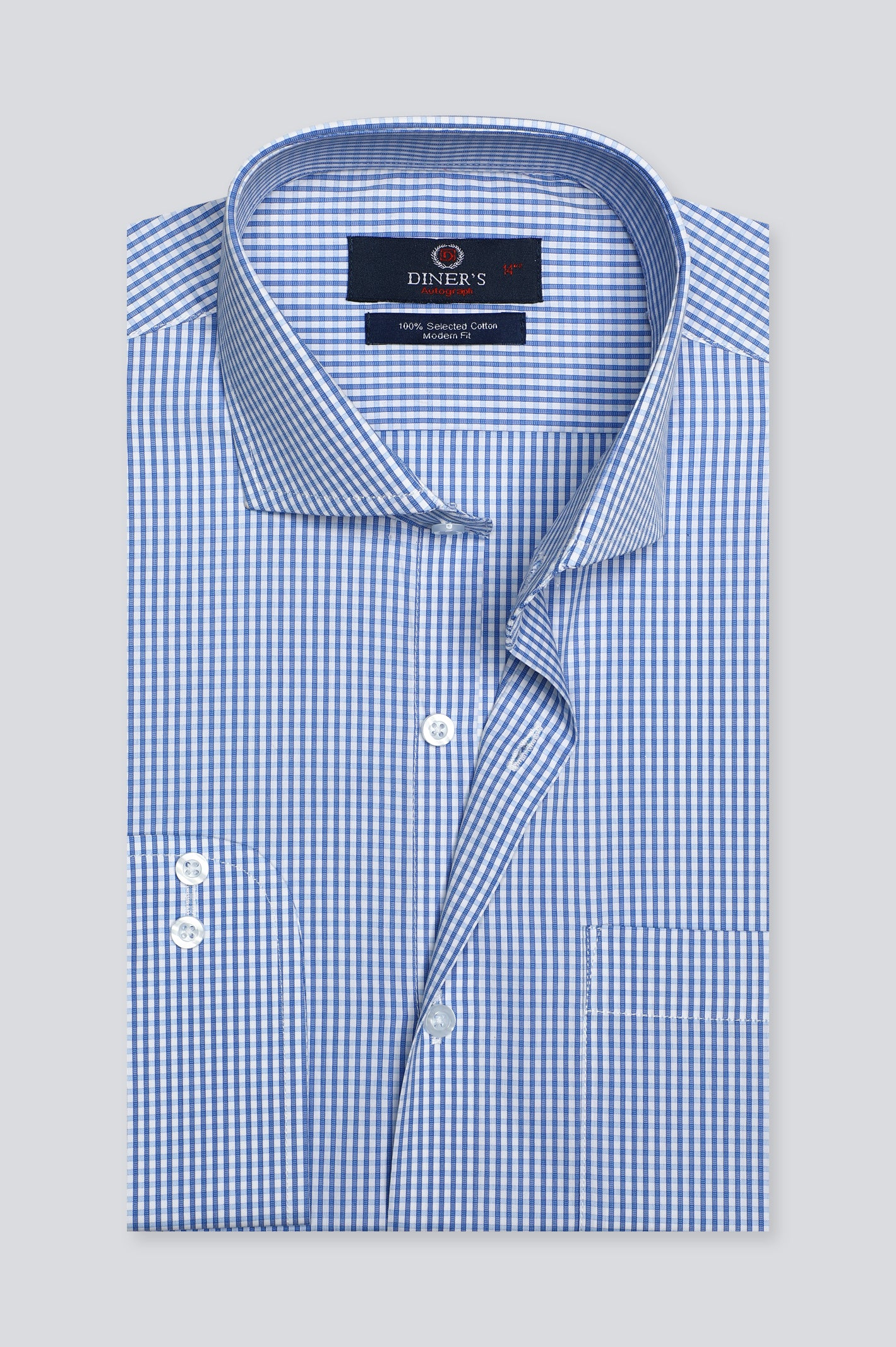 Light Blue Mini-check Formal Autograph Shirt From Diners