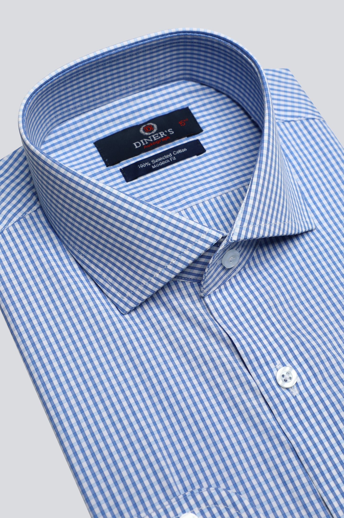 Light Blue Mini-check Formal Autograph Shirt From Diners