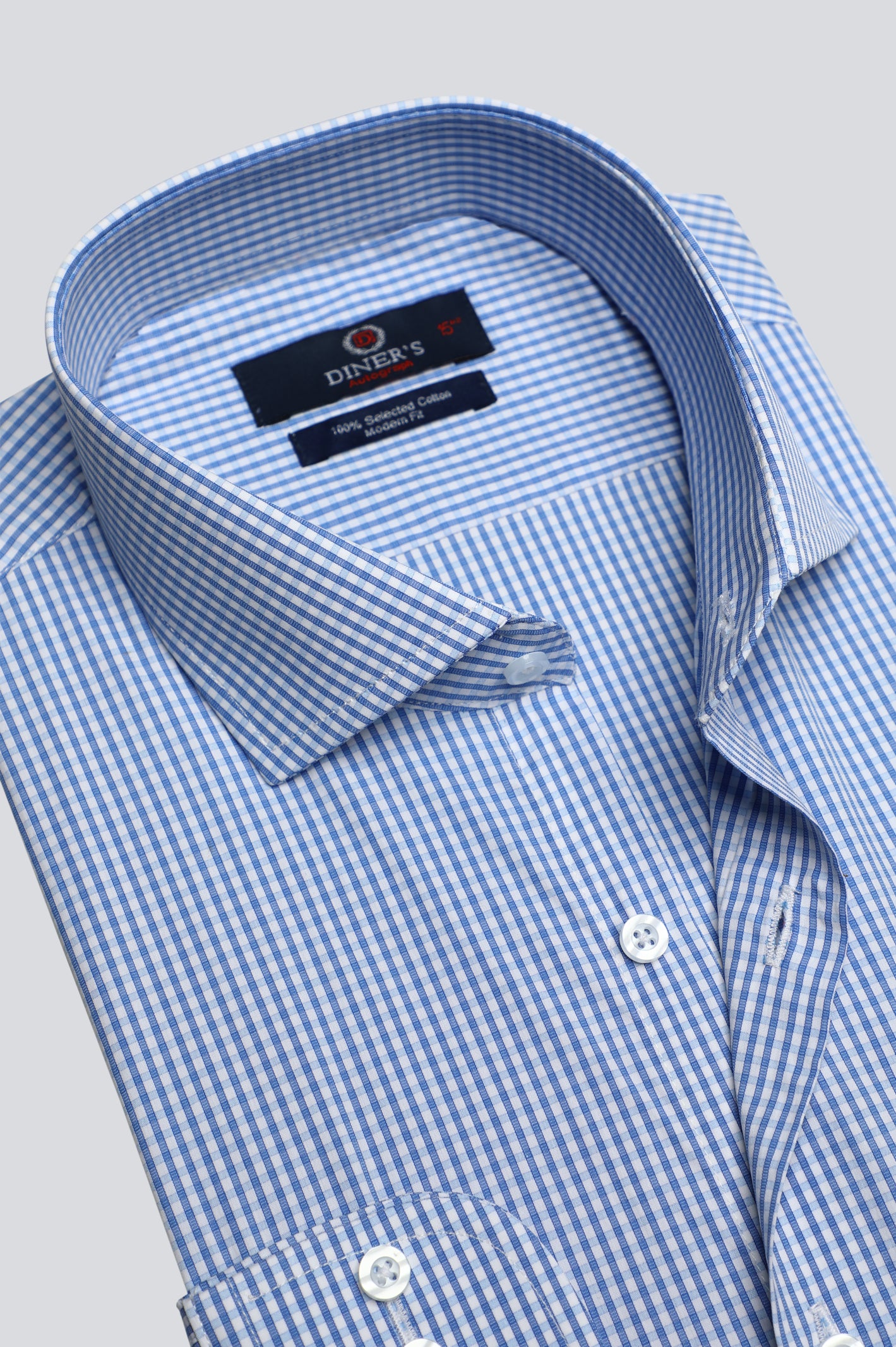 Light Blue Mini-check Formal Autograph Shirt From Diners