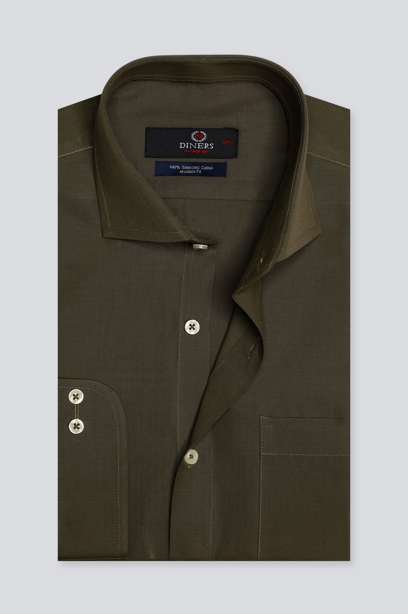 Olive Plain Formal Autograph Shirt - Diners