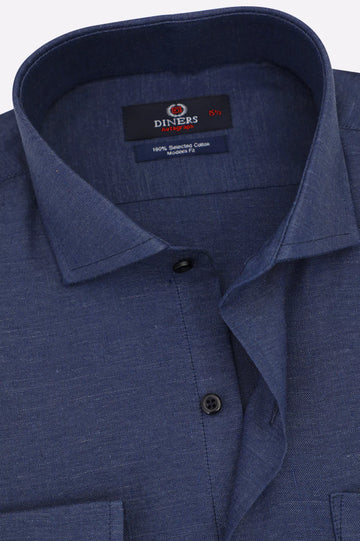 Navy Blue Self Textured Formal Shirt