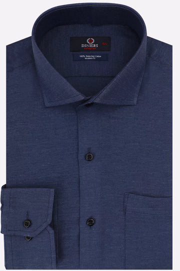 Navy Blue Self Textured Formal Shirt