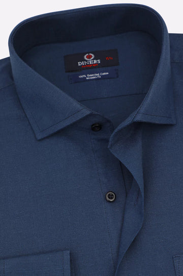 Navy Blue Self Textured Formal Shirt
