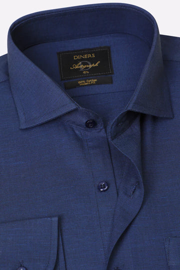 Blue Self Textured Formal Autograph Shirt