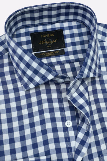 Blue Gingham Check Formal Autograph Shirt