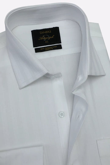 White Self Chevron Formal Shirt