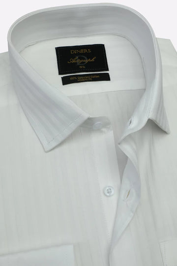 White Self Stripes Formal Autograph Shirt