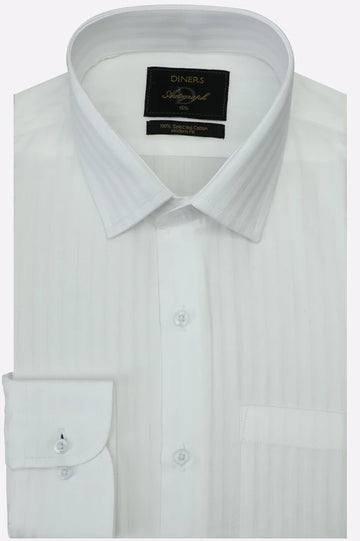 White Self Stripes Formal Autograph Shirt