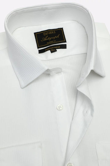 White Self Stripes Formal Autograph Shirt