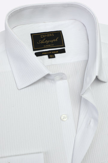 White Self Stripes Formal Autograph Shirt