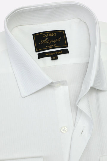 White Self Stripes Formal Autograph Shirt