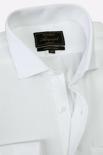 White Self Stripes Formal Autograph Shirt