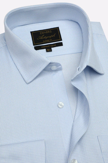 Sky Blue Mini-Check Formal Autograph Shirt