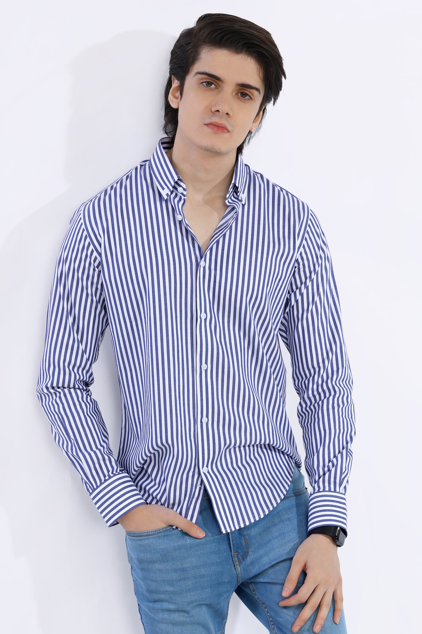 Dark Blue Bengal Stripe Casual Milano Shirt From Diners