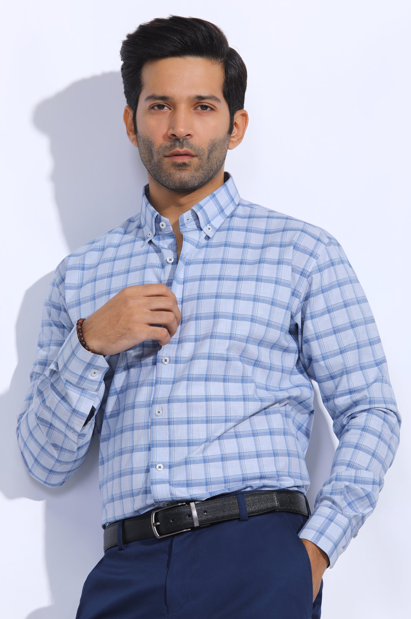 Light Grey Windowpane Check Casual Milano Shirt From Diners